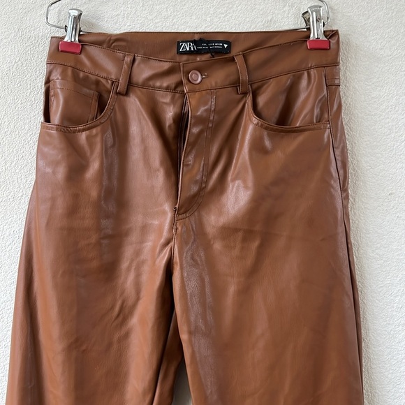 Zara camel brown vegan leather high waisted pants - Picture 2 of 10
